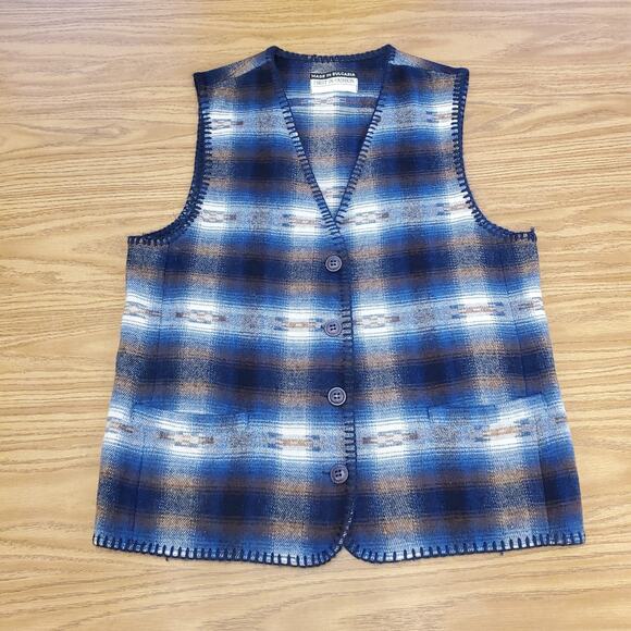 First In Fashion Collectible Blue Plaid Wool Vest Large - Picture 3 of 10